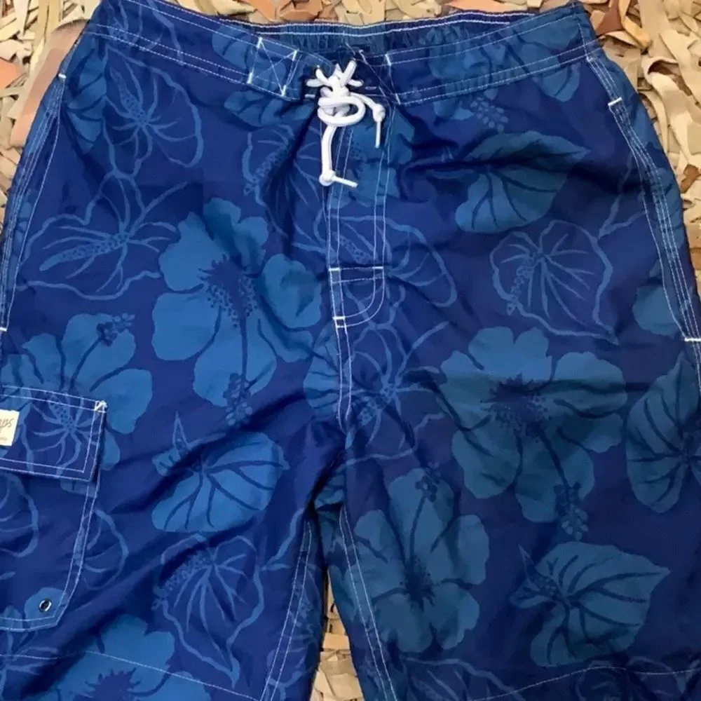 Chaps blue Floral print swim trunks S